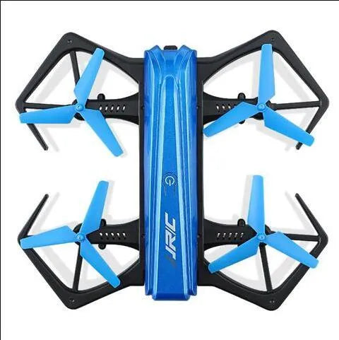 White JJRC H43WH folding drone with four arms deployed and propellers attached outdoors