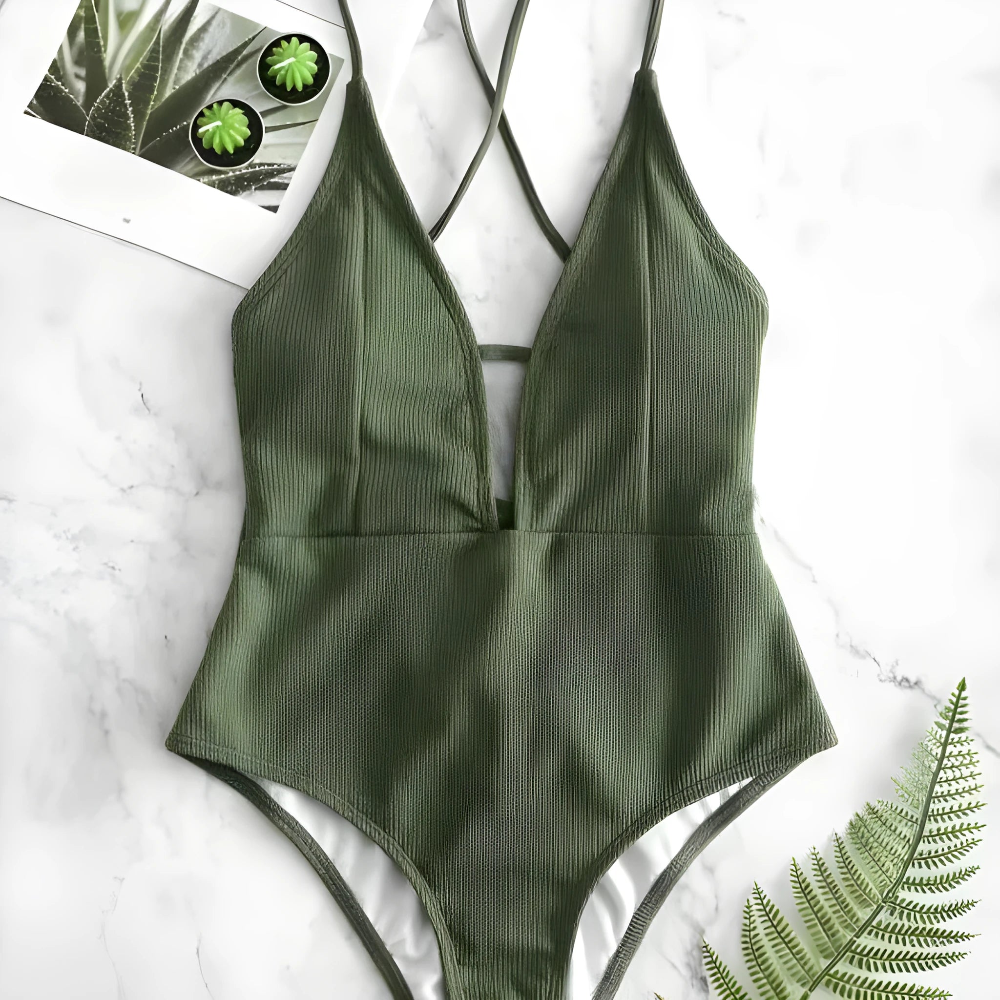Women's solid colour lace-up one-piece swimsuit in black polyester fabric