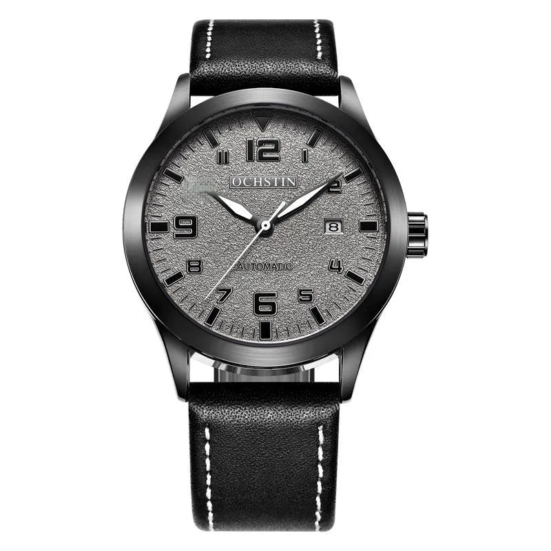 Men's automatic mechanical watch with leather strap and retro business design in multiple colour options