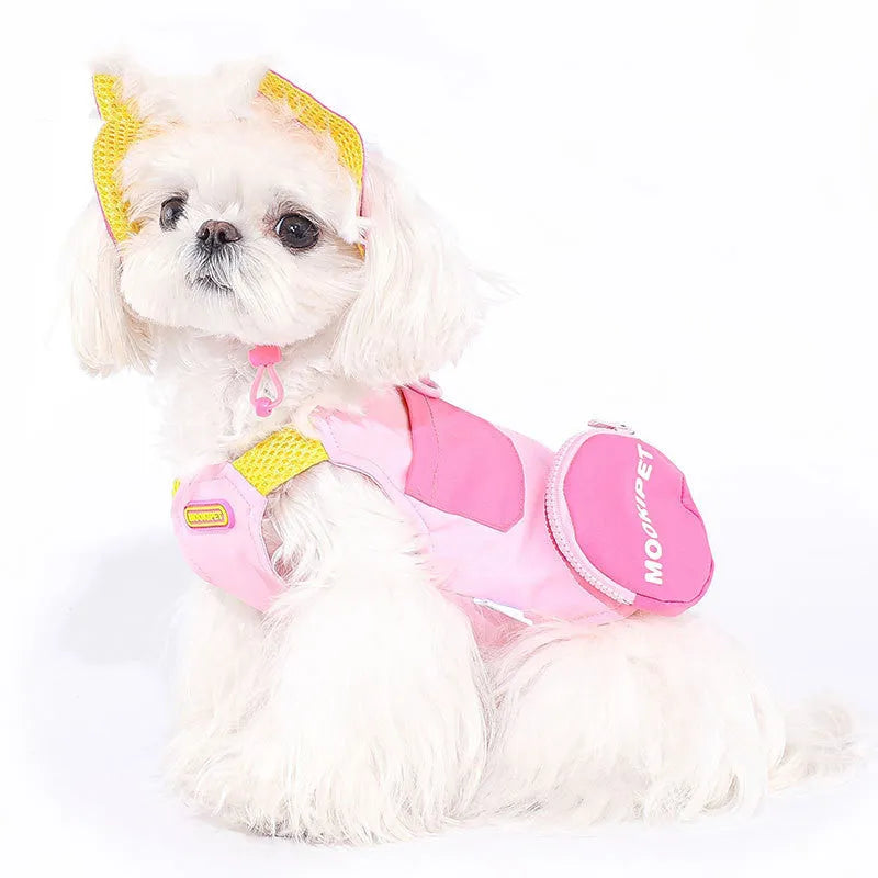 Pink polyester dog vest with traction design for Bichon, Teddy, and Schnauzer breeds