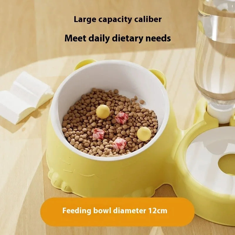 Automatic double bowl pet feeding basin in haze blue colour with separated food and water compartments