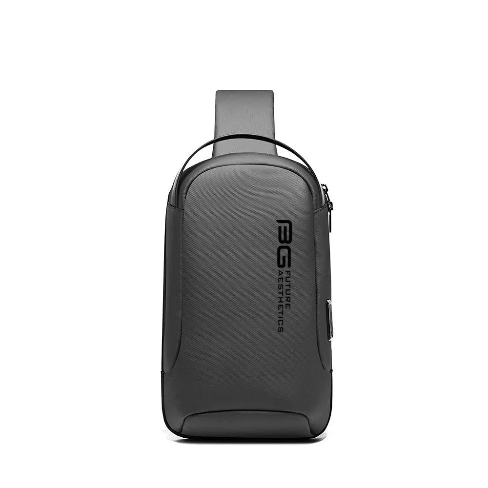 Men's business shoulder bag with USB port in oxford cloth construction showing black, blue, camouflage and dark grey colour options