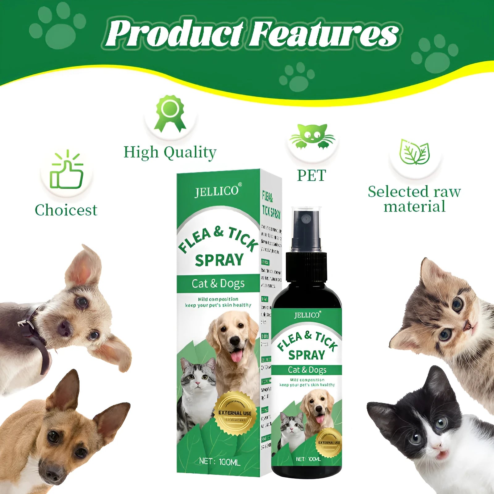 100ml dog cat in vitro pet skin itching spray with insecticide formula in a white bottle