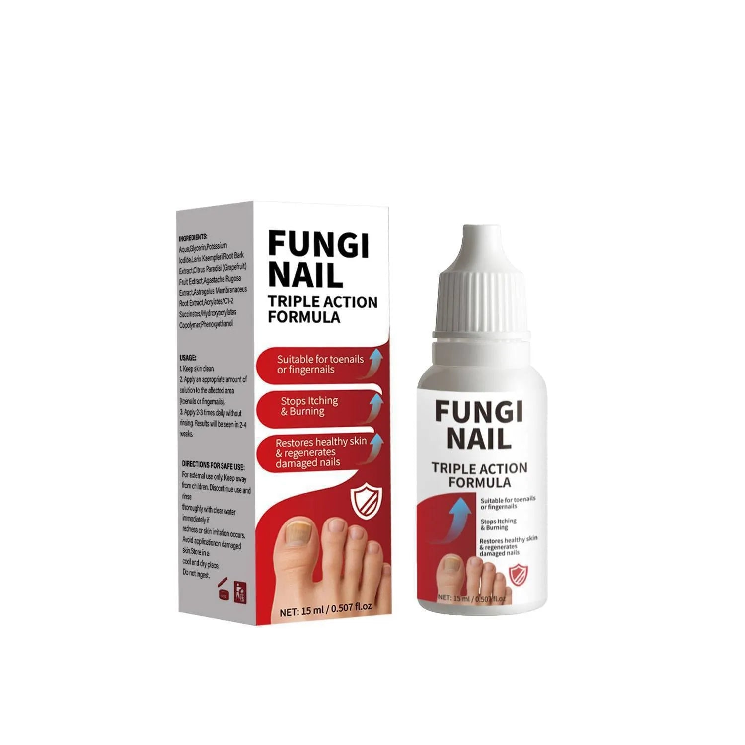 15ml anti-fungal nail repair solution bottle with applicator brush for damaged brittle fungal nails