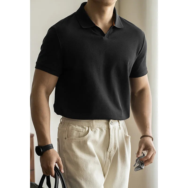 Cotton polyester blend polo shirt in blue colour showing short sleeves and regular cut design