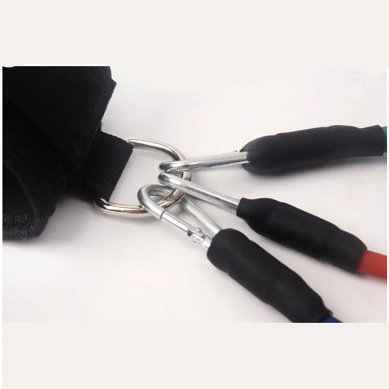 Black taekwondo training pull rope set with elastic resistance bands for leg conditioning
