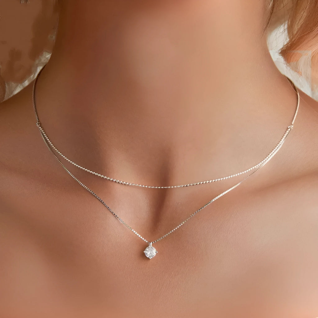 Silver double-layer necklace with S925 sterling silver chain and alloy pendant