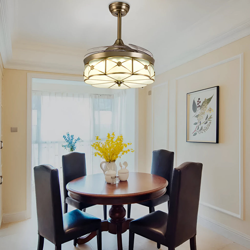 Gold 42 inch ceiling fan light with remote control and invisible PC blades