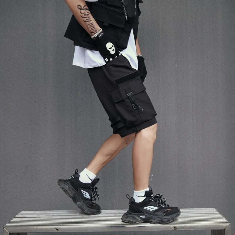 Men's black acetate fibre straight cut workwear shorts for summer in street style
