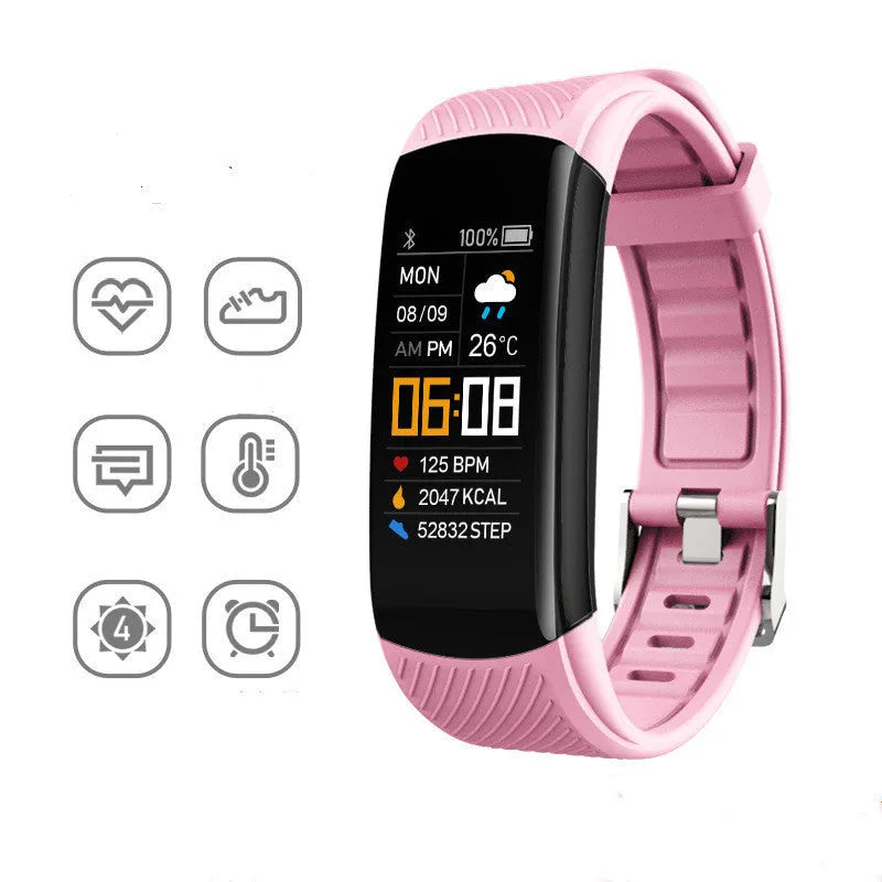 Adult sports silicone pedometer bracelet with 0.96-inch touch screen in multiple colour options