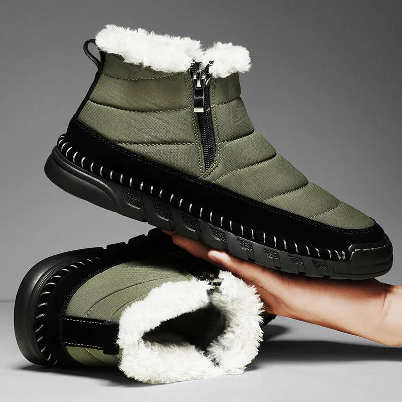 Men's plus size snow boots with round toe and cotton cloth upper in multiple colours