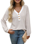 Women's V-neck patchwork pullover top in polyester fabric available in five colours