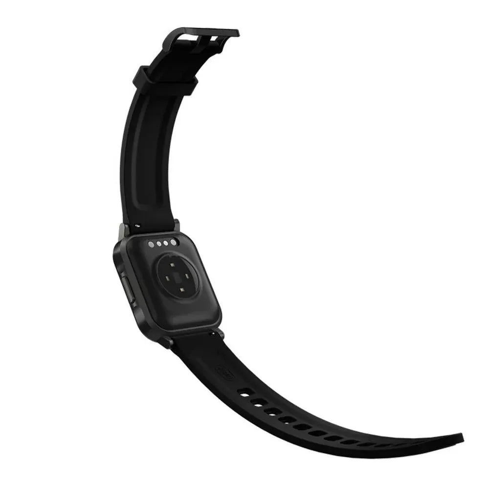 Black waterproof smart bracelet with 1.4-inch touchscreen displaying heart rate monitoring interface