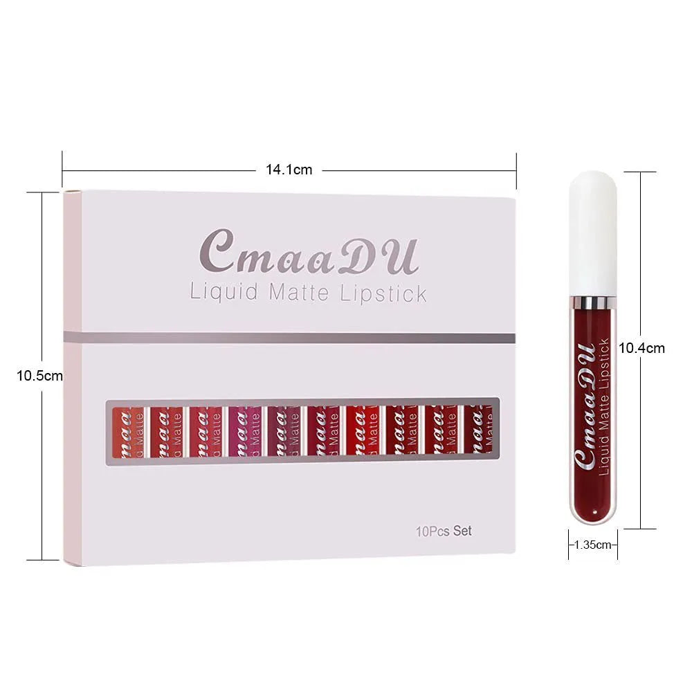 10 pcs matte waterproof long lasting lip gloss set in multiple colours