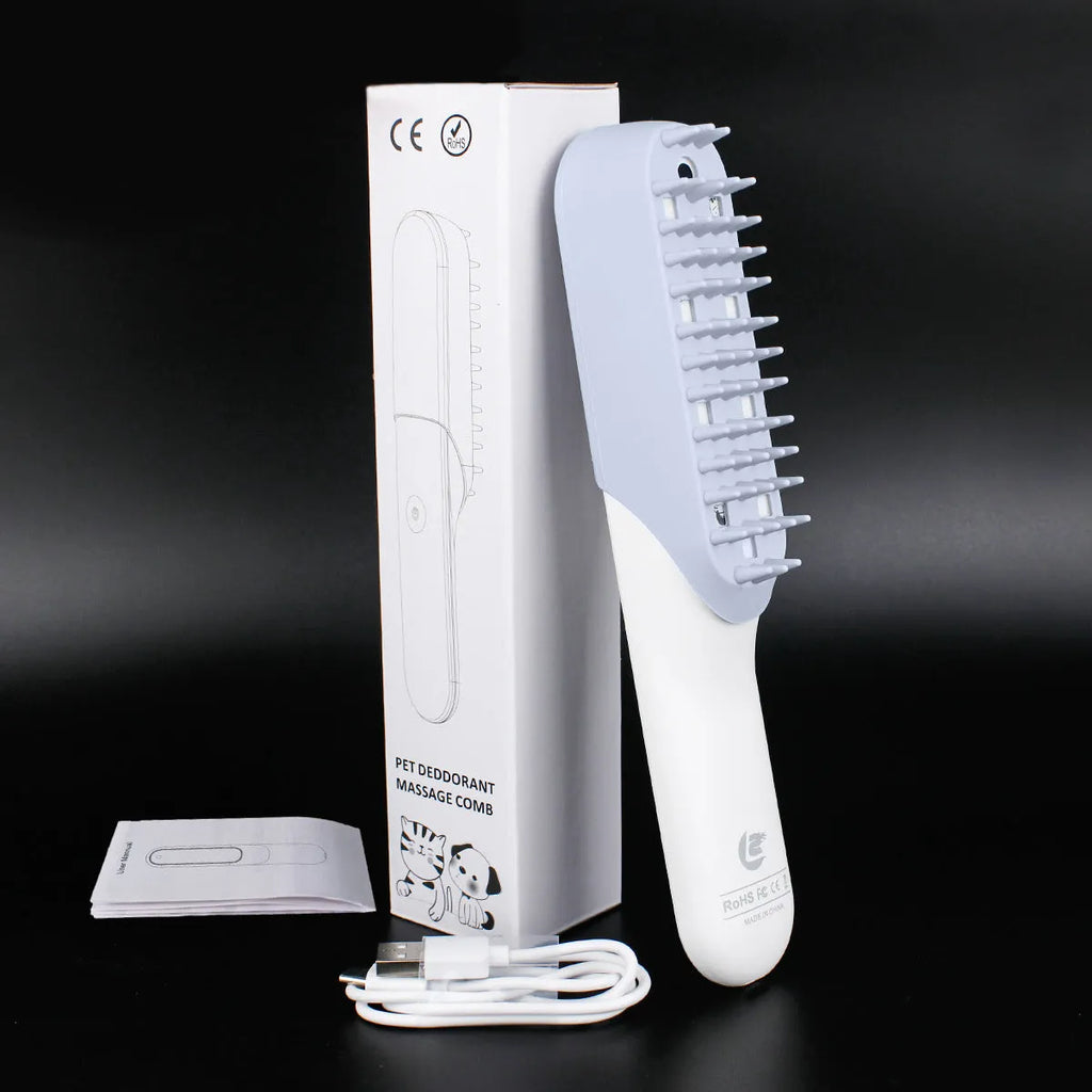 Blue pet silicone massage brush with ozone sterilisation comb for dog grooming, ABS handle