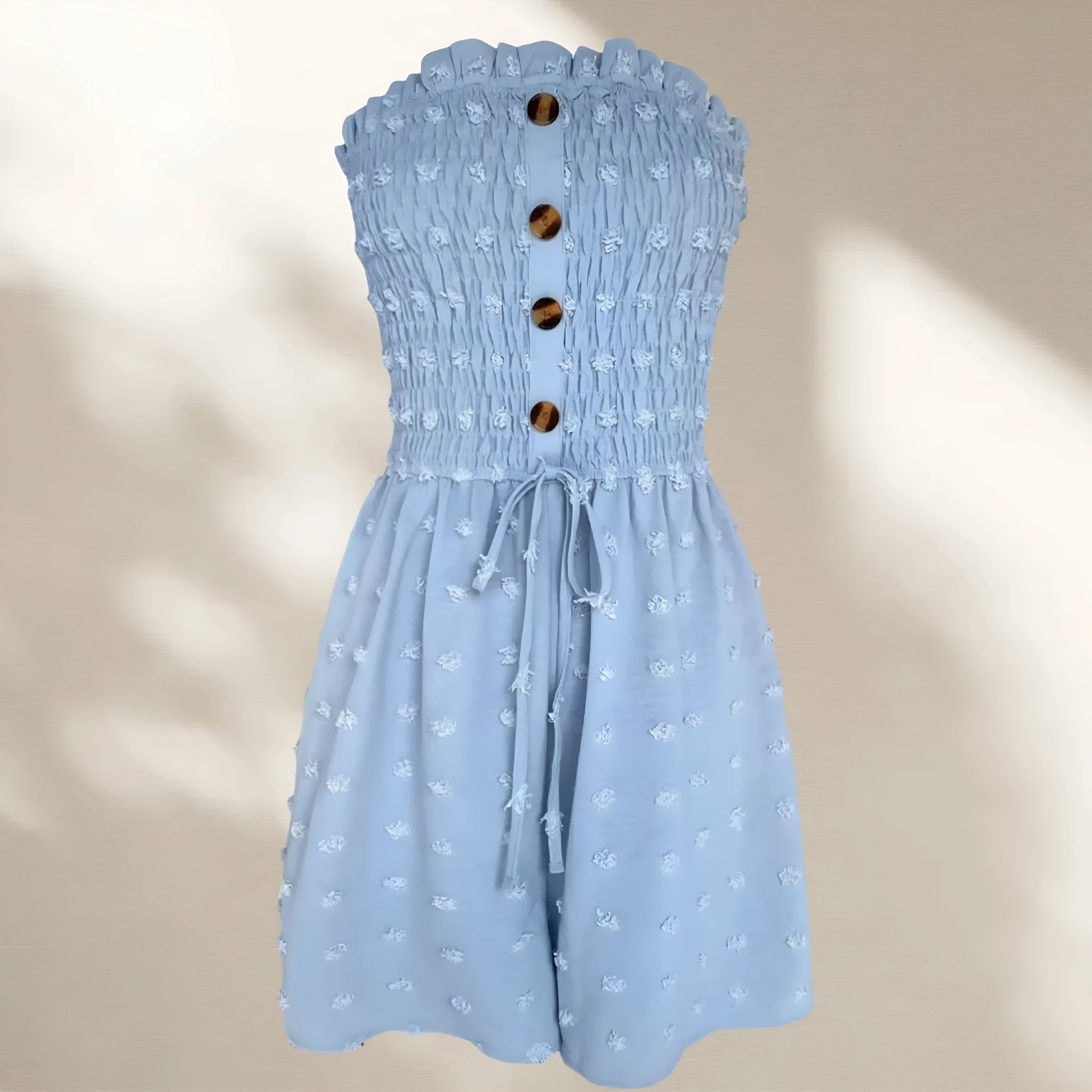Women's sleeveless off-shoulder jumpsuit in blue polyester casual Japanese Korean style