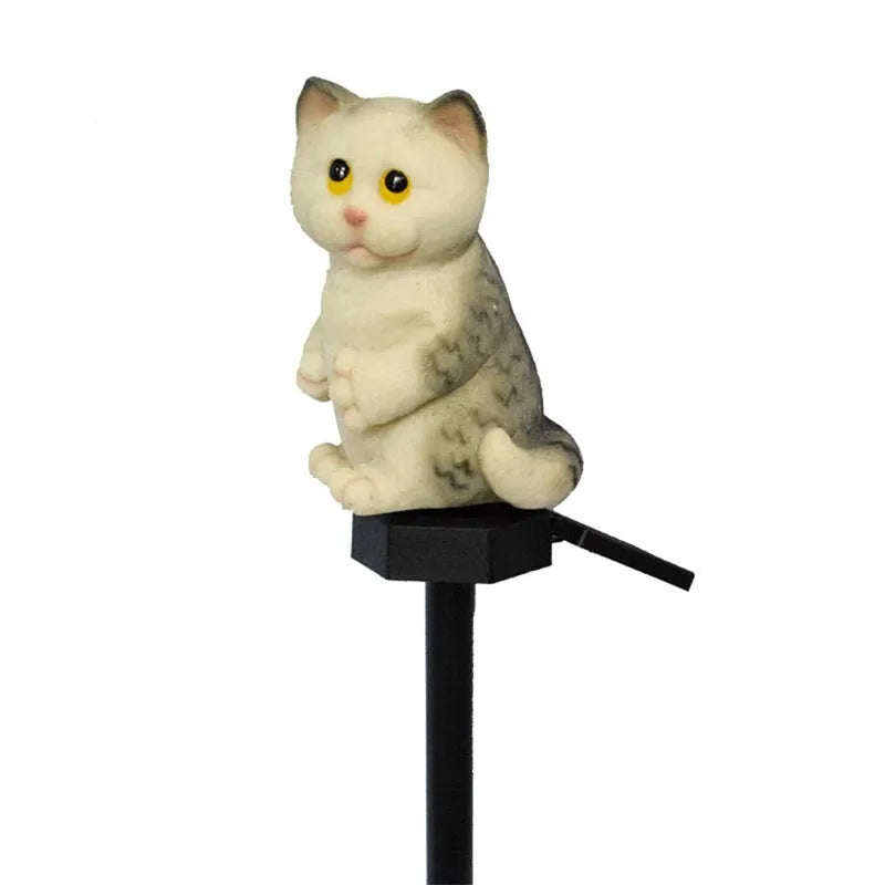 Brown solar-powered cat lawn light for garden decoration with LED illumination