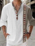 Thin casual Hawaiian shirt with digital bamboo linen stripes and long sleeves