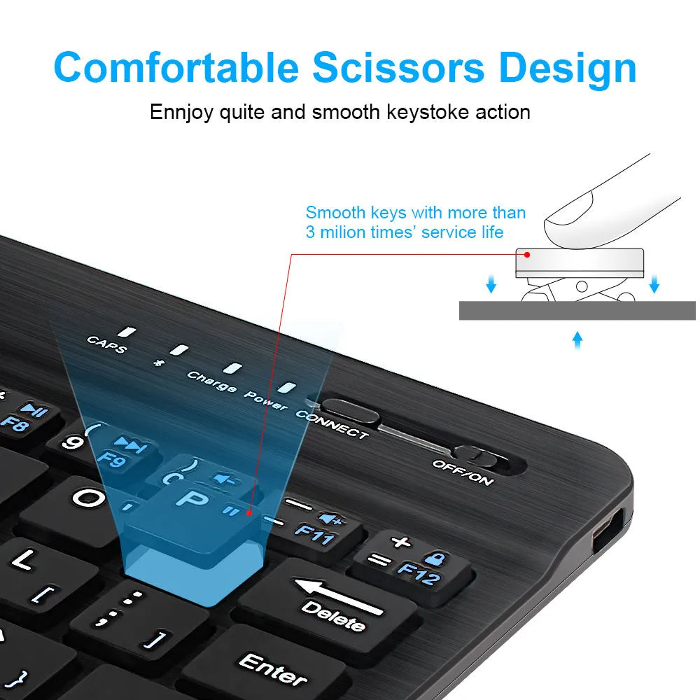 Mini Bluetooth wireless keyboard in black or white for tablets up to 10 inches