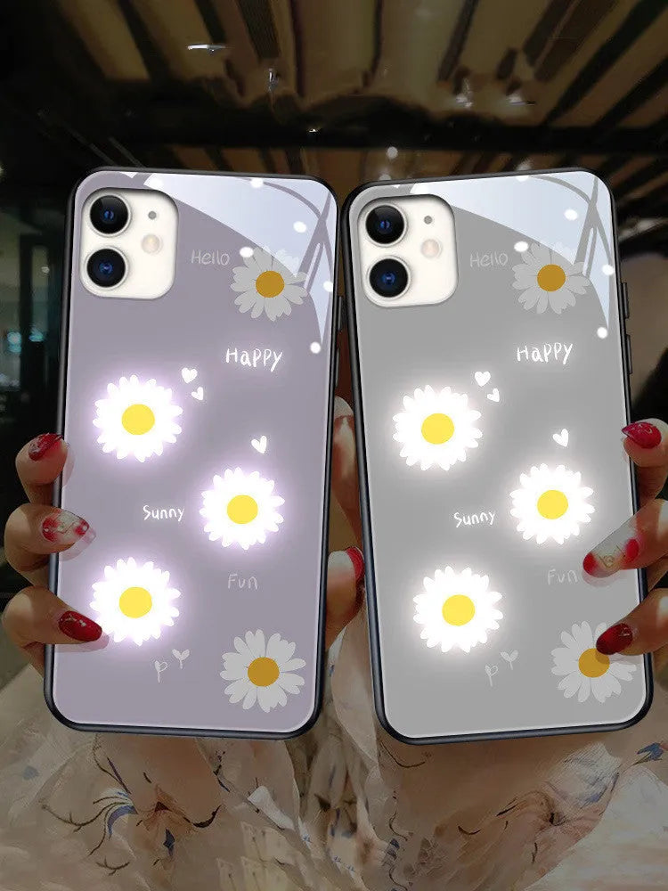 Luminous voice-activated iPhone case with painted daisy designs and colour-changing lights