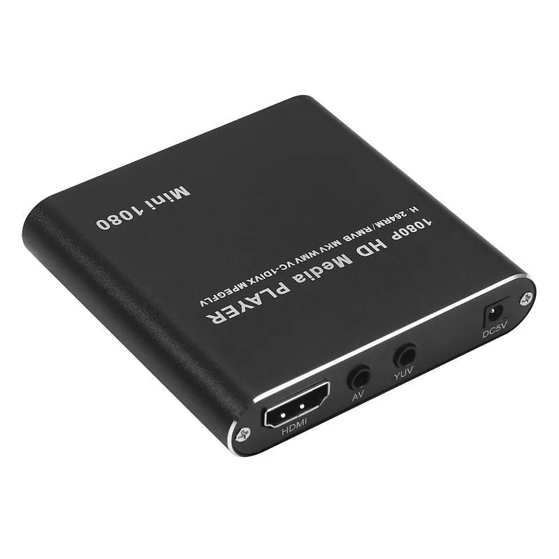 Blue and black 1080P Full HD media player with compact metal housing
