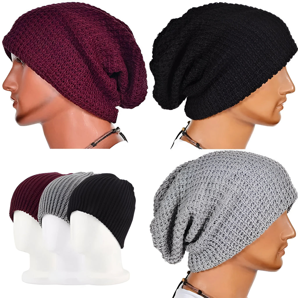 Warp-knitted wool cap with striped pattern in black, 32cm length