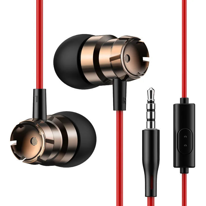 Metal turbo in-ear wired headphones with a 3.5mm plug and microphone in multiple colour options.