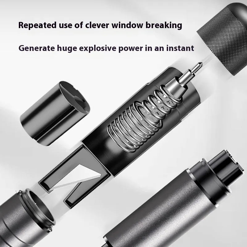 Gun grey aluminium car safety hammer with seatbelt cutter and test glass piece