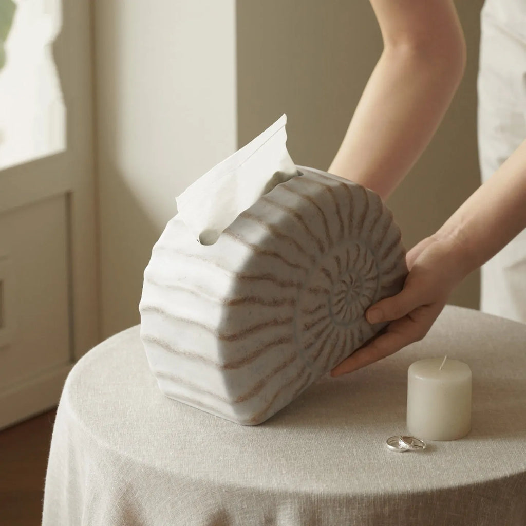 Creative Conch Ramble coloured resin decorative tissue box with modern simplicity design.