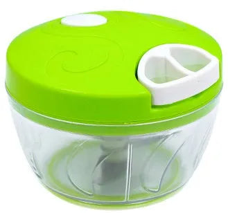 Green manual kitchen chopper with three stainless steel blades and a 500ml capacity bowl.