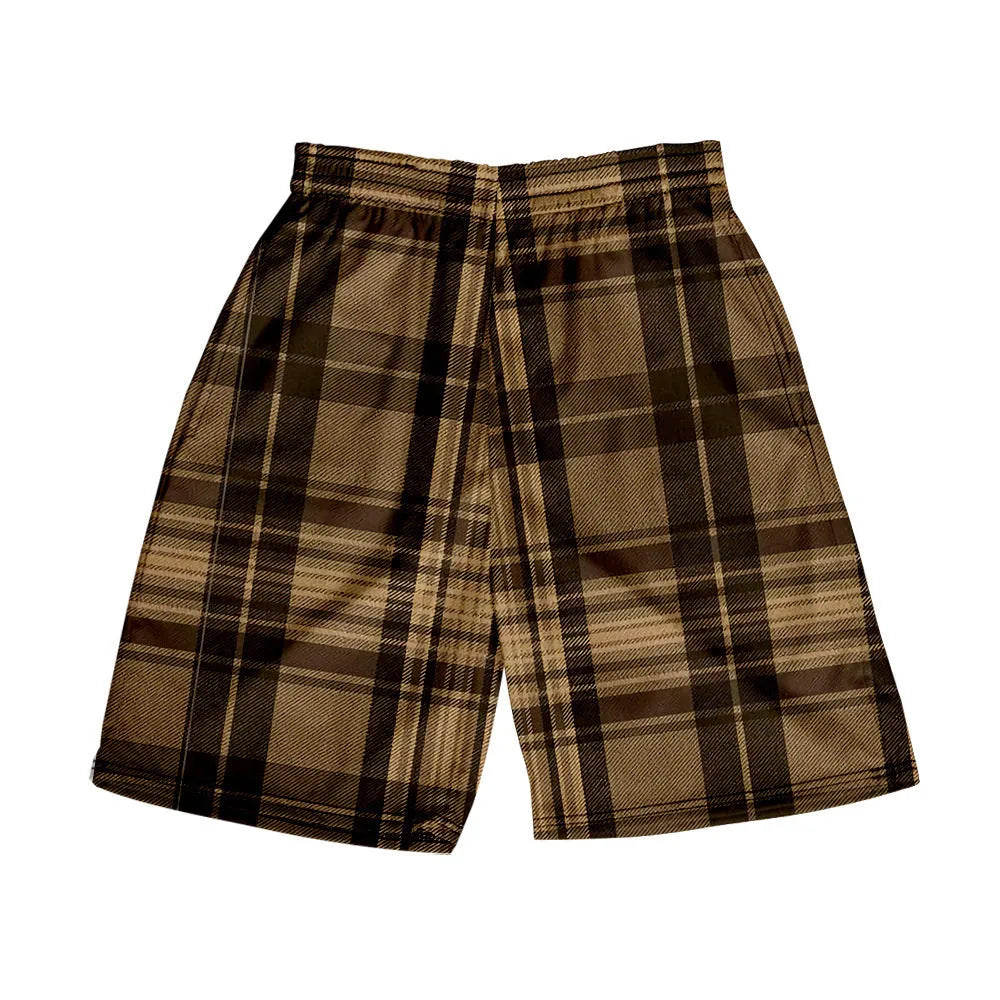 Men's plaid casual shorts with elastic waistband in straight cut design