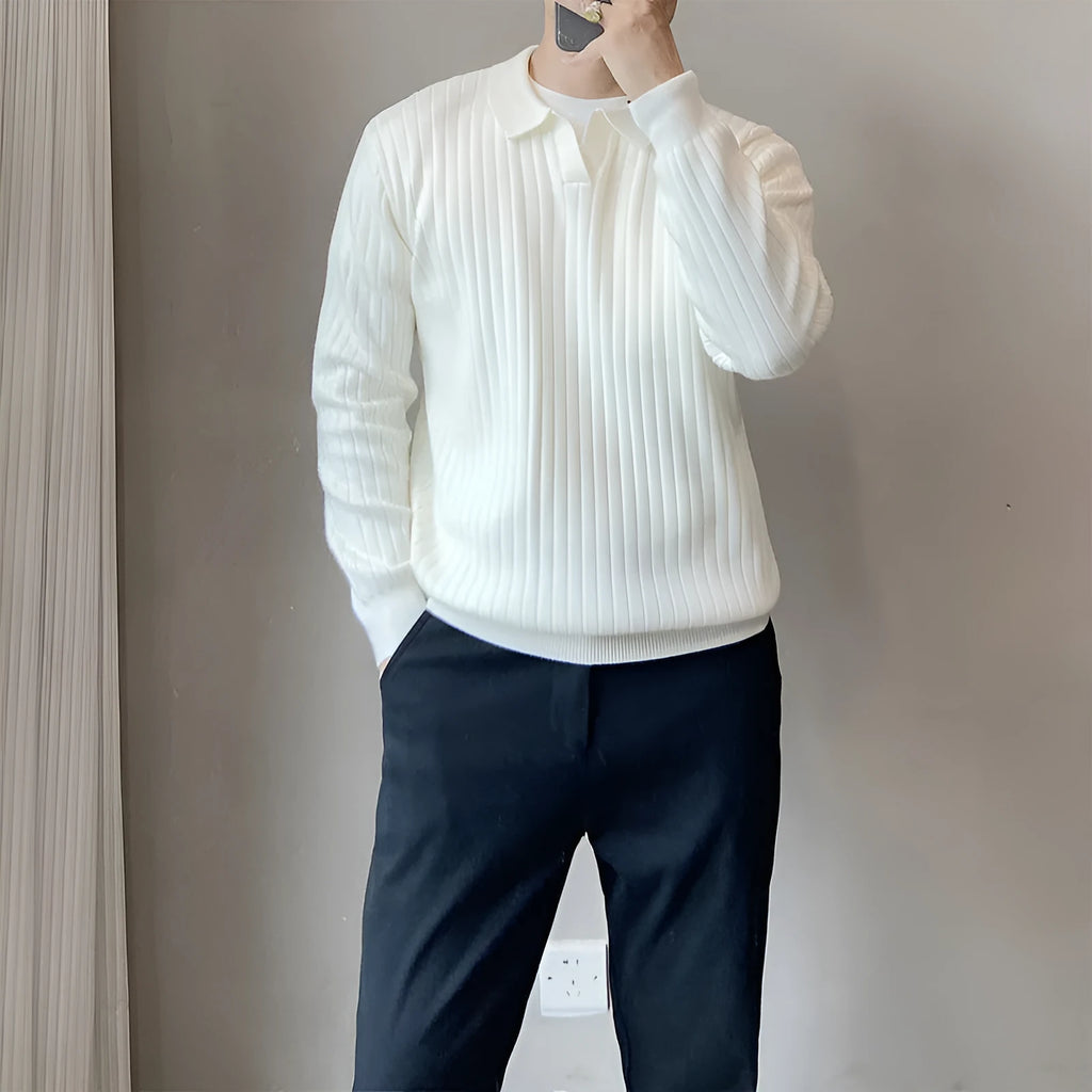 Men's loose fit knitted pullover sweater in modal and rabbit fur fabric, shown in light grey.