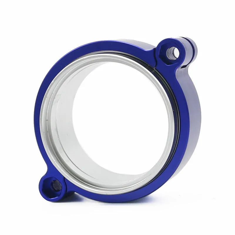 Aluminium fixed movement exhaust clamp for car turbine downspouts in black, blue, or red.