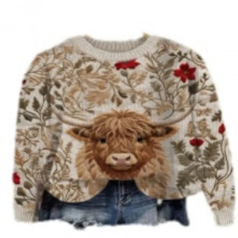 Women's round neck sweater with a digital floral print in a polyester fabric.