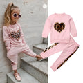 Pink cotton print sweatshirt two-piece loungewear set on model
