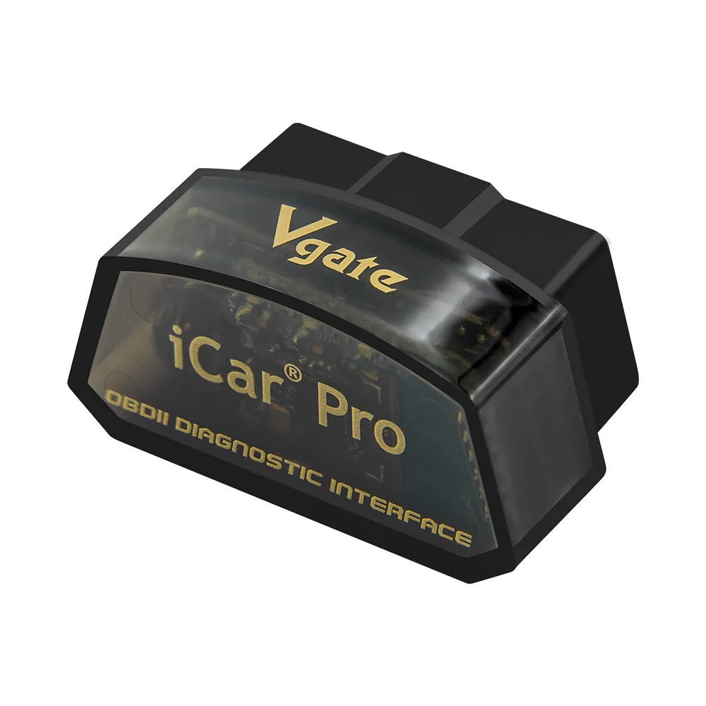 Vgate iCar Pro V2.2 OBDII Bluetooth scanner in black with LED indicator and OBDII connector