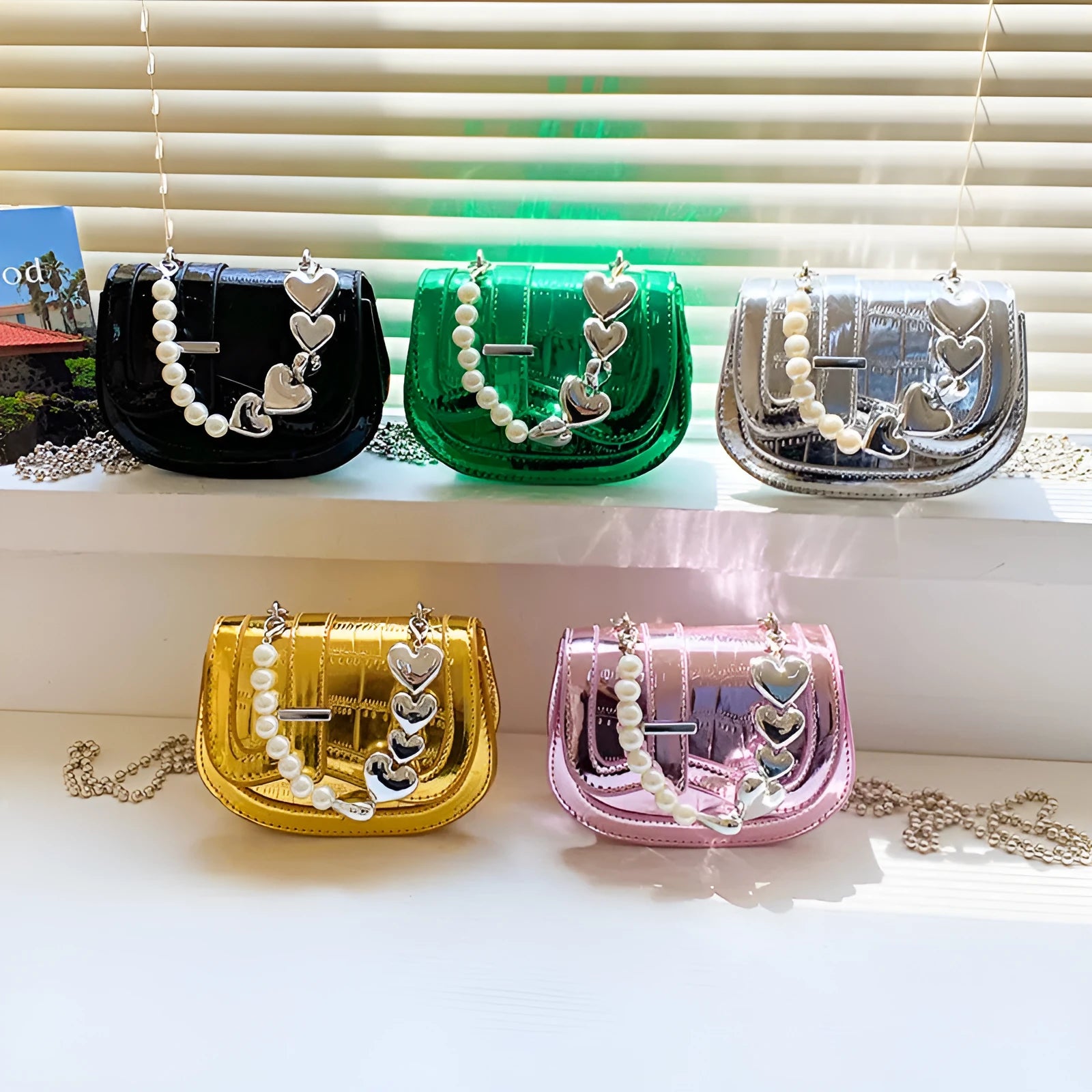 Laser pearl tote saddle girl mini crossbody bag in horizontal square shape with single strap