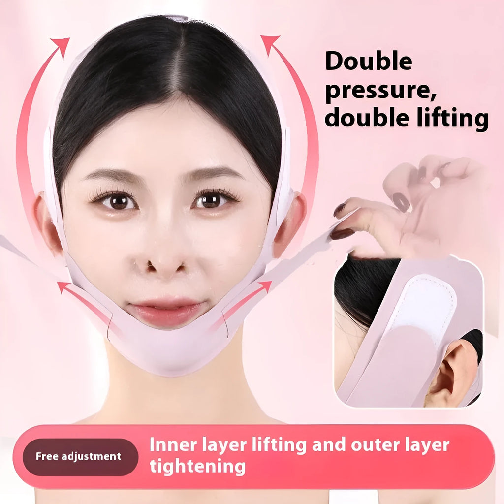 Graphene fabric face shaping mask in purple and green colours for facial contouring