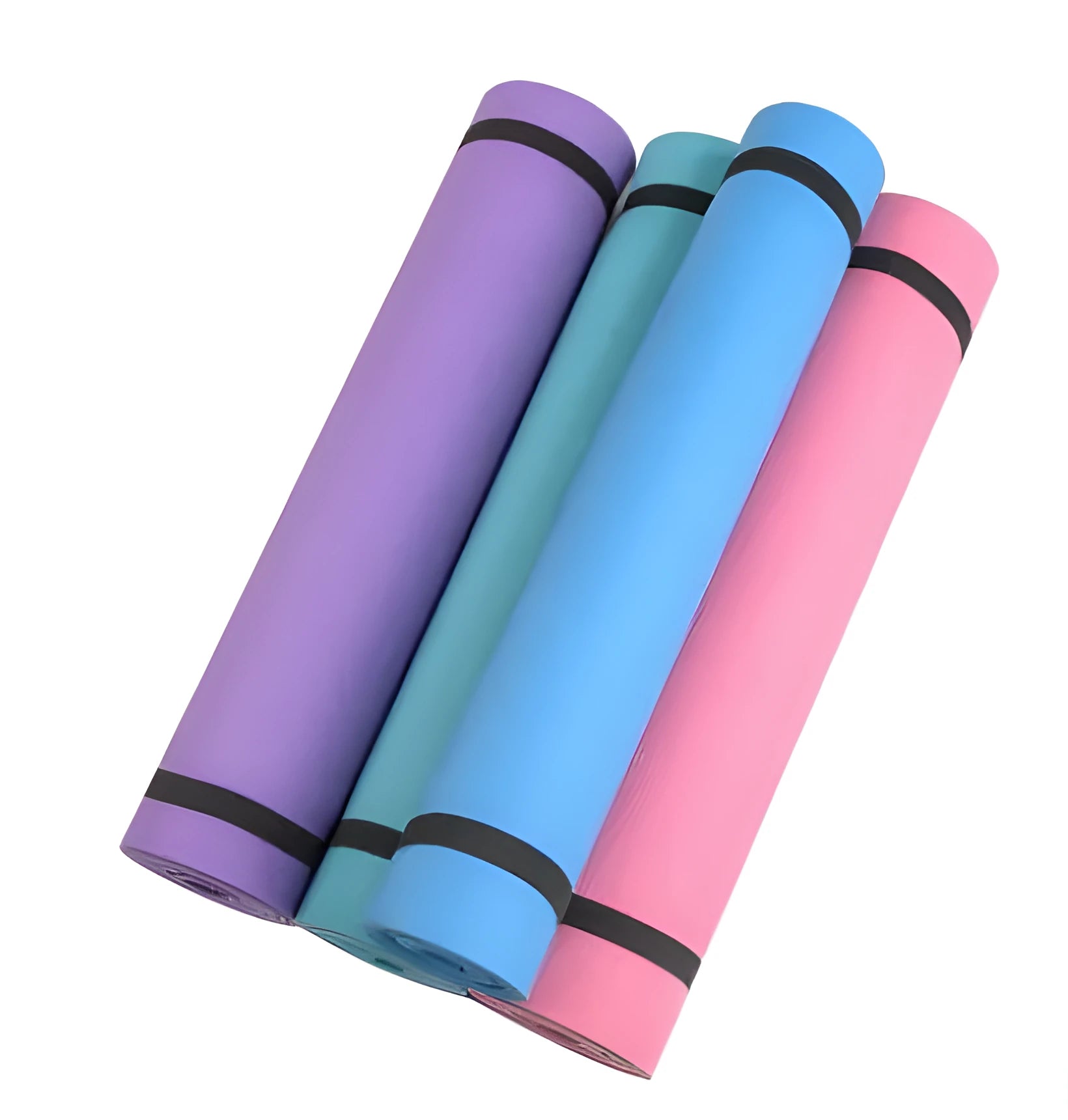 EVA fitness yoga mat in choice of 4mm or 6mm thickness, shown in blue colour with anti-skid texture.