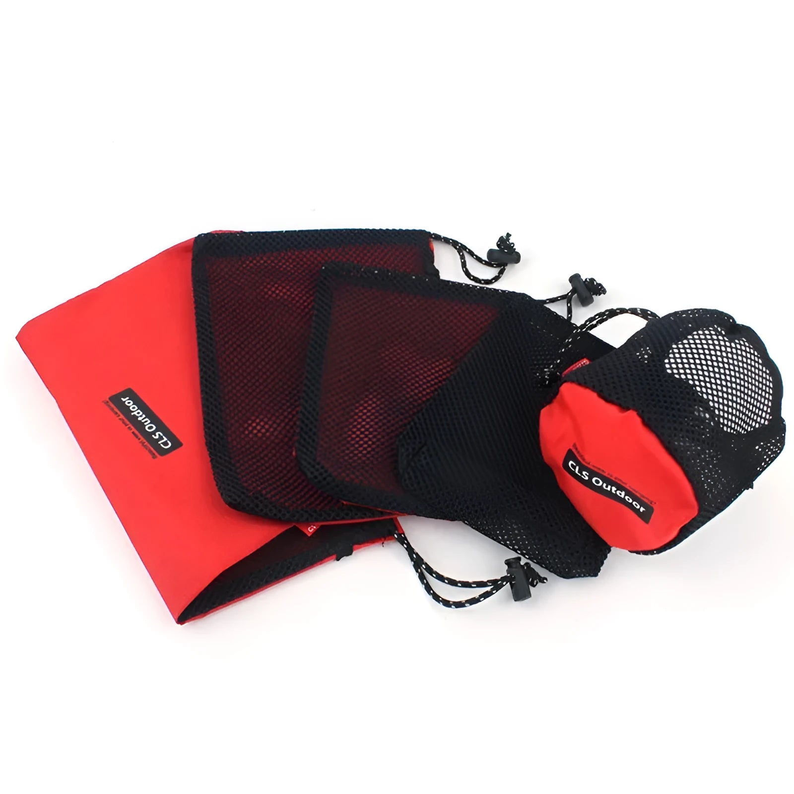 Red five-piece travel storage bag set with Oxford cloth and mesh organisers