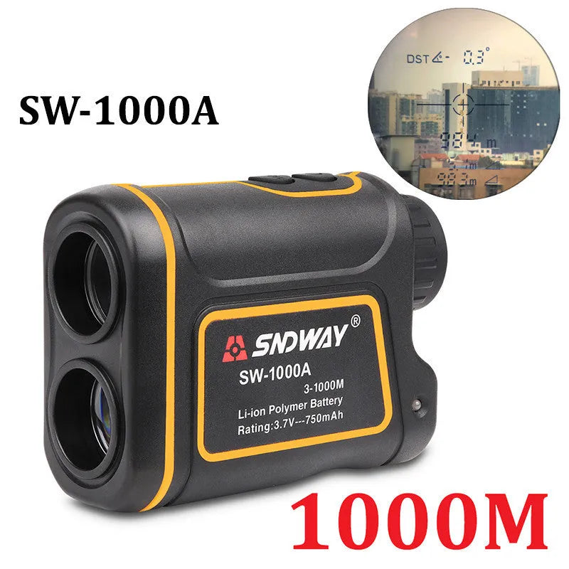 Black handheld golf laser rangefinder on a green.