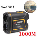 Black handheld golf laser rangefinder on a green.