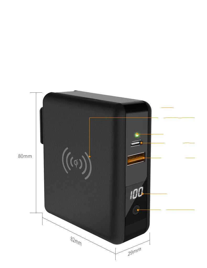 Super QI wireless charging power bank with PD20W fast charging and international plug set in black colour