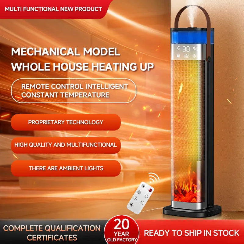 Tall vertical intelligent heater with humidification function and remote control
