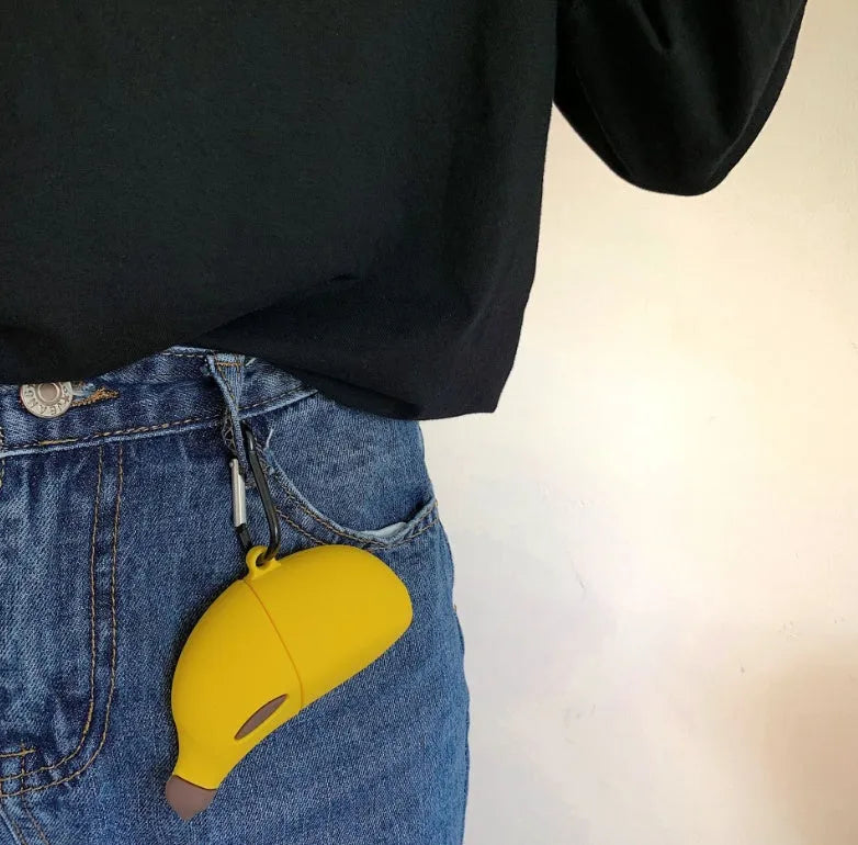 Yellow banana-themed silicone protective case for AirPods Pro compatible wireless headphones