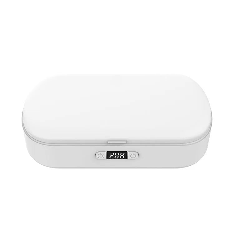 White ABS plastic wireless UV steriliser box for phones and small personal items.