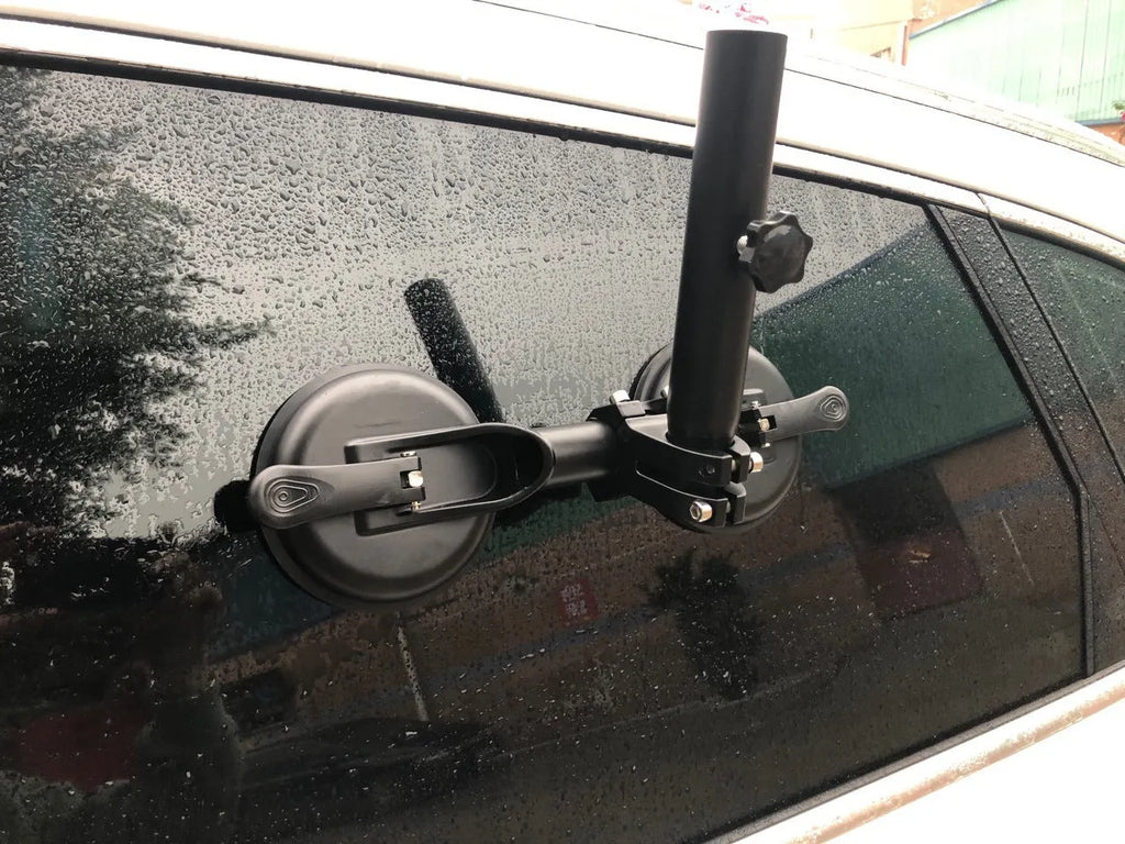 Black off-road car sucker base with rubber suction cup for windscreen flagpole mounting