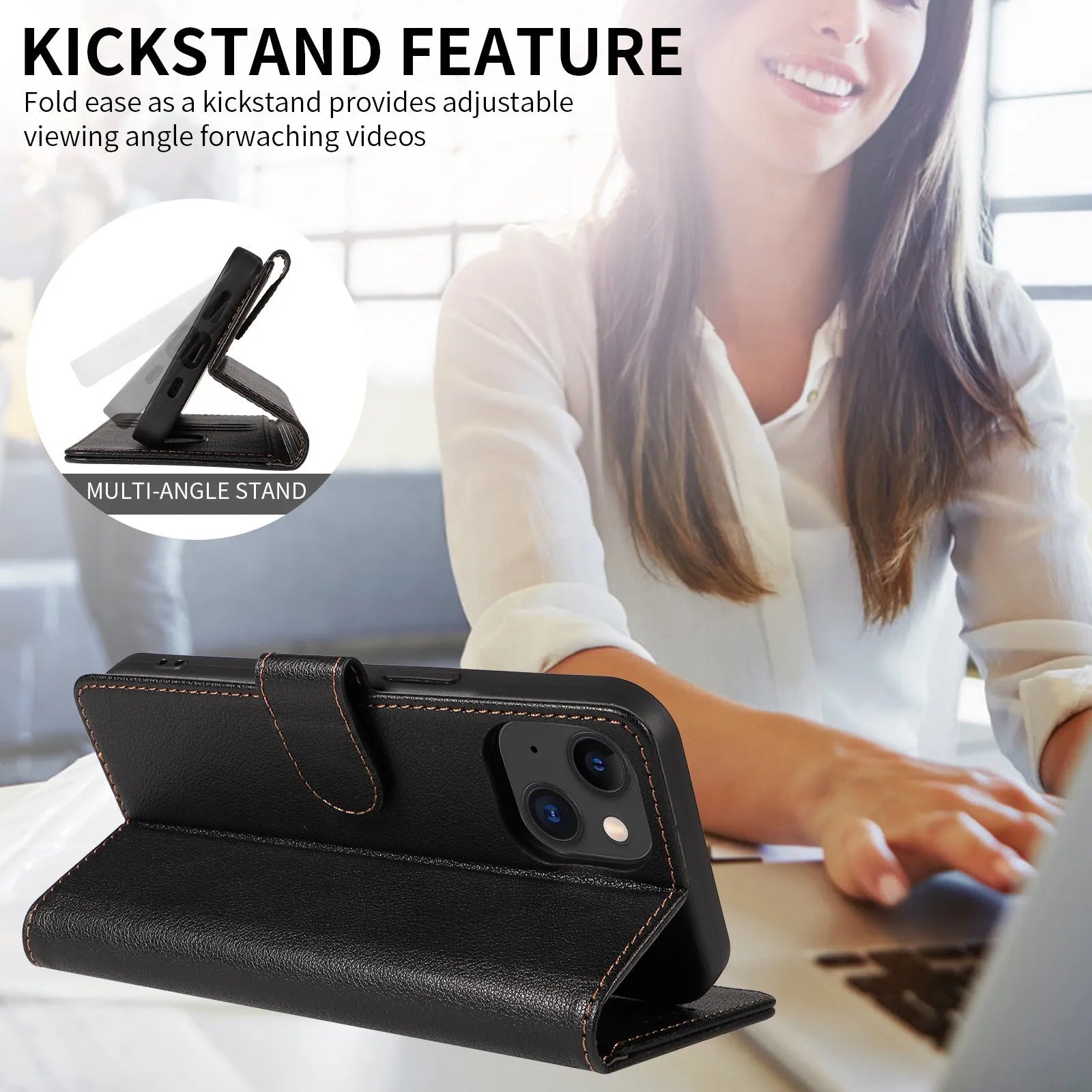 Samsung flip phone case in black with anti-theft swiping card holder and magnetic closure