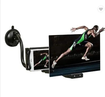 Black mobile phone screen amplifier with adjustable bracket and 12-inch acrylic lens