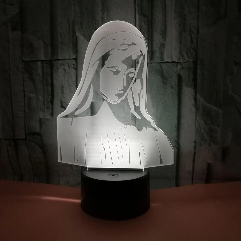 3D LED night light with laser engraved acrylic panel showing dual ring pattern illumination in multiple colours